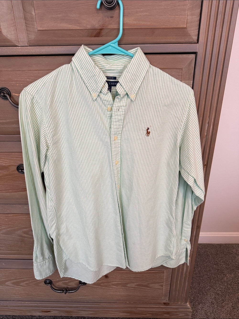 Ralph Lauren Light Green & White Striped Button-Down Shirt